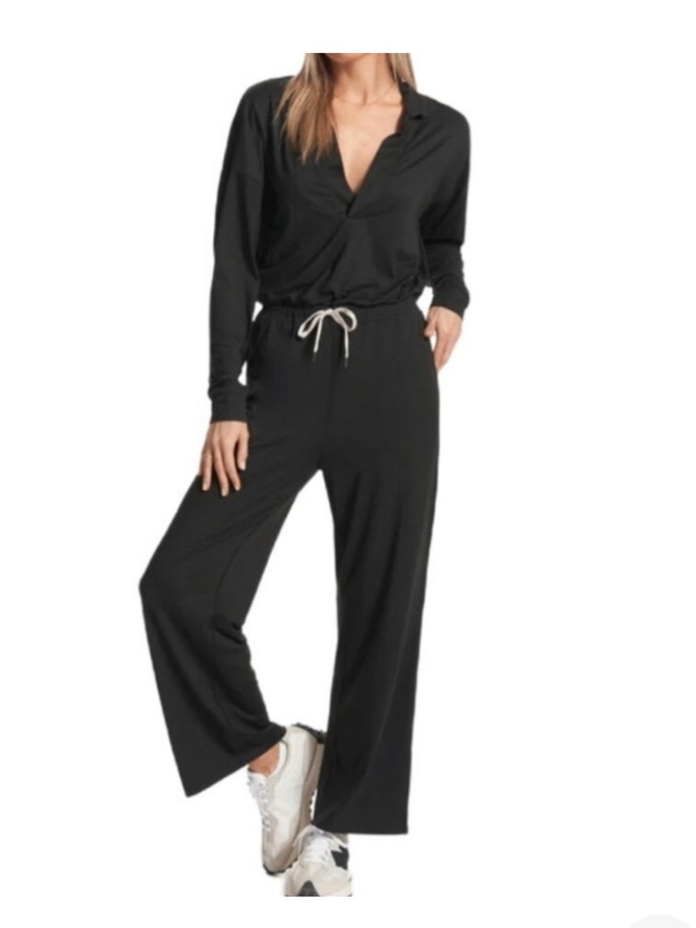 Vuori Lux Intentions Knit Jumpsuit Wide Leg Medium Grey